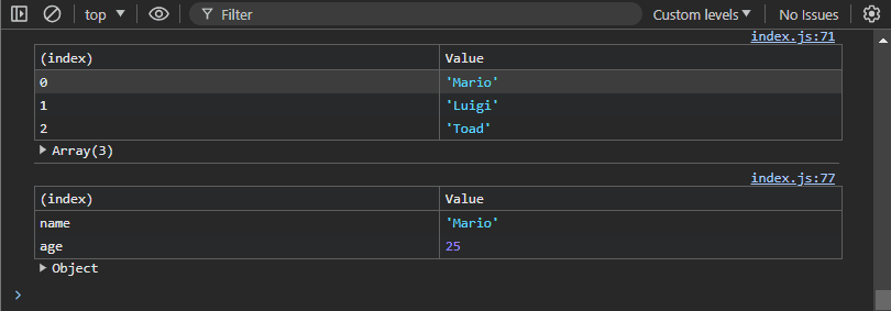 console.log array